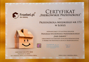 Certyfikat Przedszkola Froeblowskiego