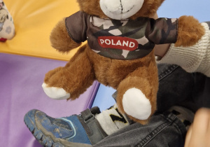 Dziecko trzyma pluszowego niedźwiadka.