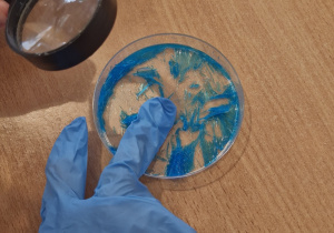 Dziecko dotyka kryształu w pojemniku.