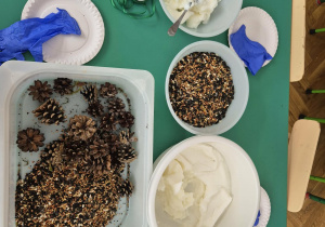 Zestaw sensoryczny do stworzenia szyszek ze smalcu i nasion.