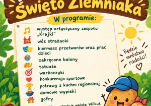 plakat, na którym znajdują się szczegóły dotyczące przebiegu pikniku