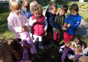 Dzieci trzymają zebrane zioła w rękach.