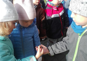 Dzieci oglądają żołędzia