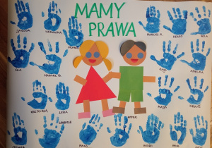 Plakat na temat praw dziecka wykonany przez dzieci z grupy niebieskiej.