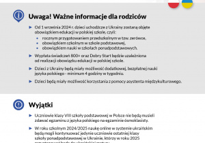 Obowiązek szkolny dla dzieci z Ukrainy – ulotka informacyjna w języku polskim