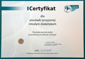 Certyfikat Placówki Przyjaznej Diabetykom