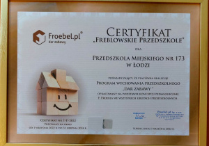 Certyfikat Przedszkola Froeblowskiego